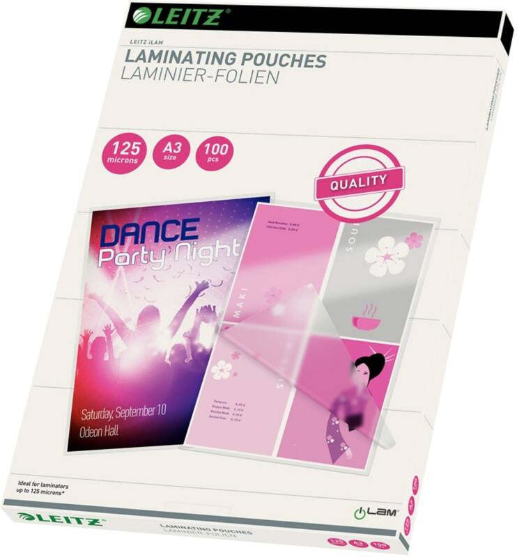 Leitz iLAM Quality Laminating Pouches 33950 A3 Glossy 125 microns (2 x 125) Transparent Pack of 100