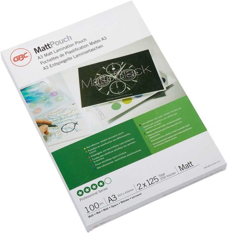 GBC Matt Laminating Pouches 3747235 A3 Matt 125 microns (2 x 125) Transparent Pack of 100