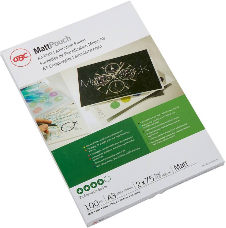 GBC Matt Laminating Pouches 41660E A3 Matt 75 microns (2 x 75) Transparent Pack of 100