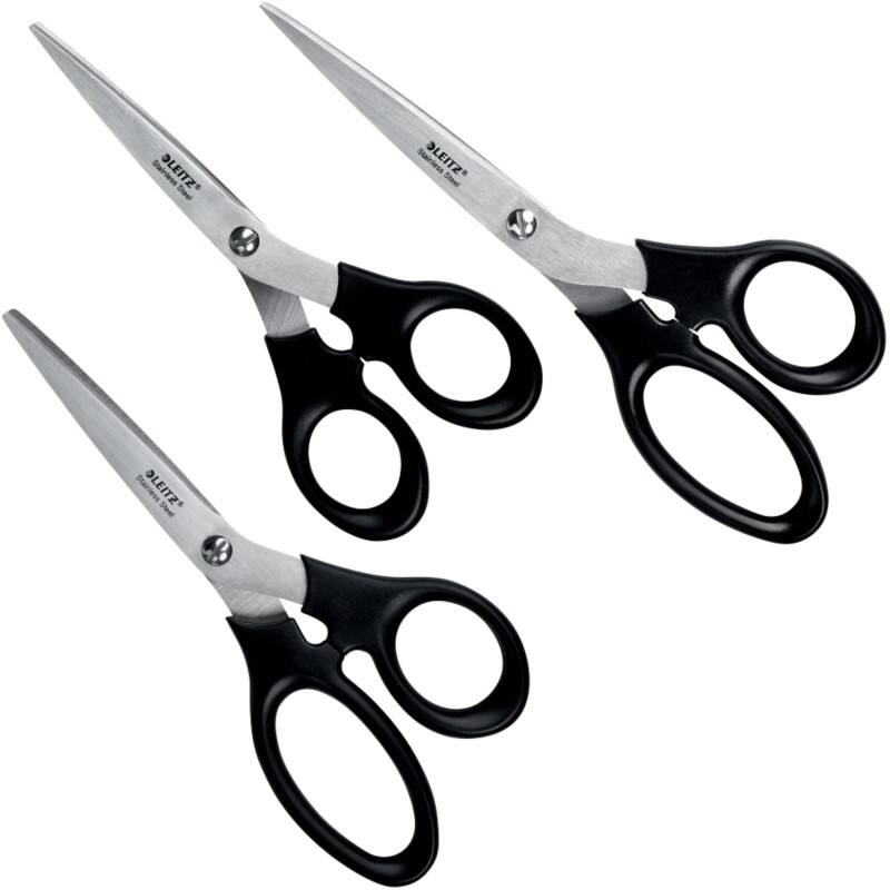Leitz Suitable For Lefthanded People Scissors 105 mm Stainless Steel Black Pack of 3