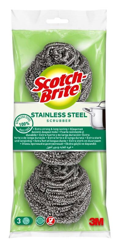 Scotch-Brite Stainless Steel Sponge 17.6 x 10.7 x 22.5 cm Silver Pack of 3