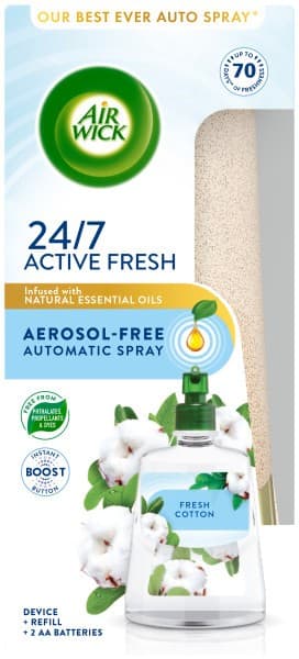 Air Wick Active Fresh Air Freshener Kit Aerosol + Free Automatic Spray Set Fresh Cotton 228ml