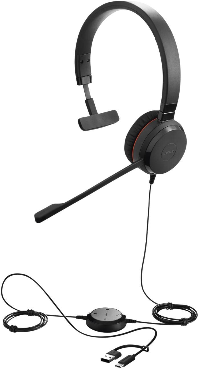 Jabra Evolve Wired Headset Over-the-head USB Without Bluetooth Noise Cancelling Microphone Mono 30 II Black