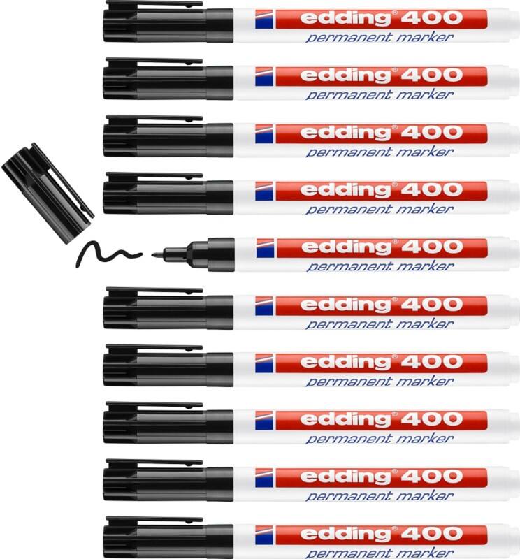 edding 400 Permanent Marker Fine Bullet  - 1 mm Black Refillable Water-Resistant Pack of 10