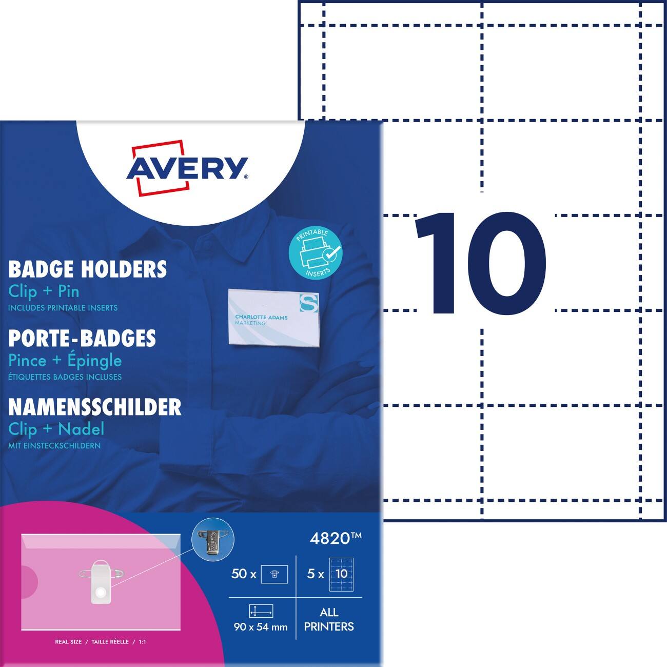 AVERY Zweckform Name Badge Combi clip 9 x 5.4 cm Paper Plastic Pack of 50