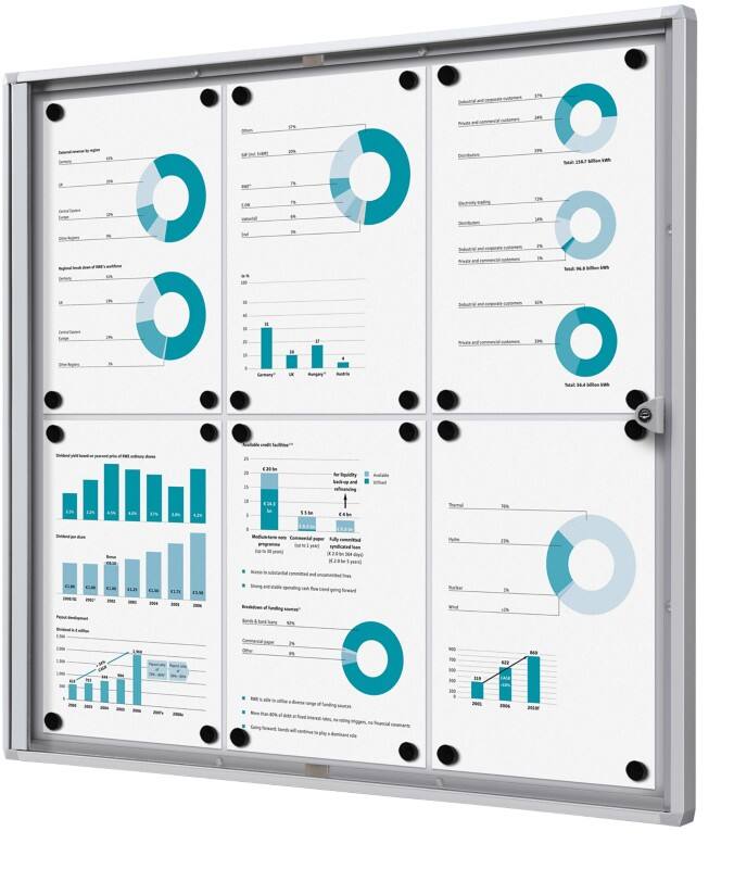 SHOWDOWN Lockable Notice Board Magnetic 71.1 (W) x 65.5 (H) cm Silver 6 x A4