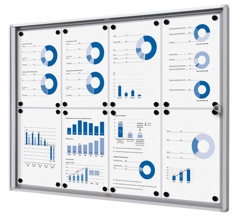 SHOWDOWN Lockable Notice Board Magnetic 93.1 (W) x 65.5 (H) cm Silver 8 x A4