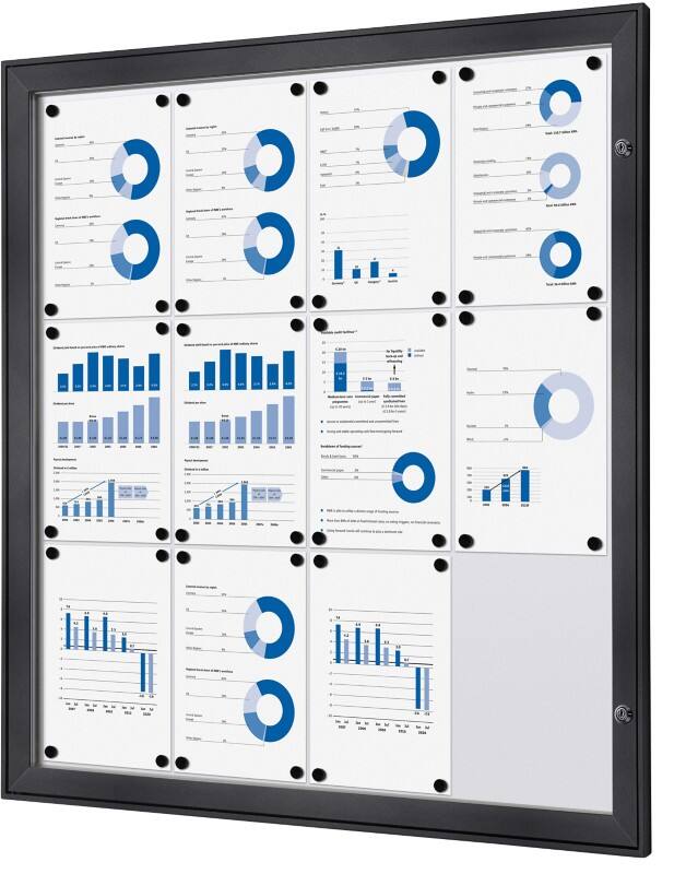 SHOWDOWN Lockable Notice Board Magnetic 96.1 (W) x 100.4 (H) cm Anthracite 12 x A4
