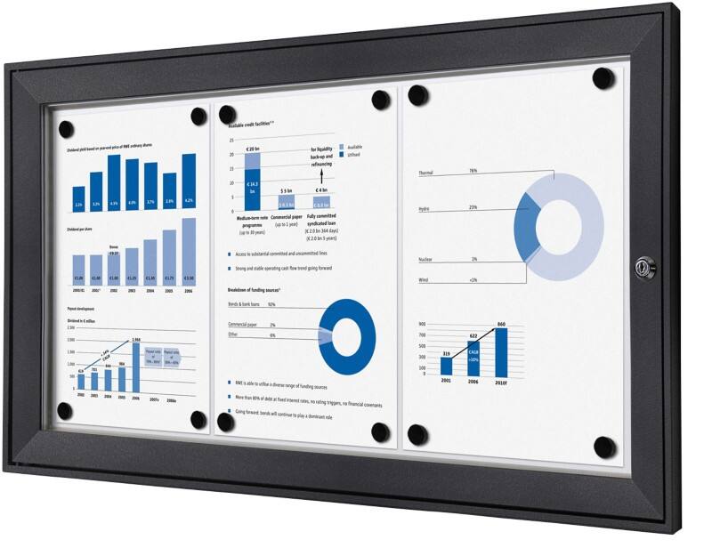 SHOWDOWN Lockable Notice Board Magnetic 74.1 (W) x 38.8 (H) cm Anthracite 3 x A4