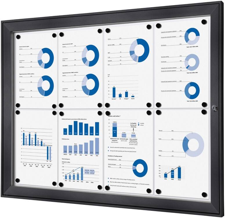 SHOWDOWN Lockable Notice Board Magnetic 96.1 (W) x 69.6 (H) cm Anthracite 8 x A4