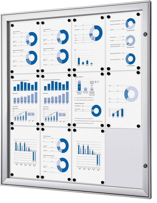 SHOWDOWN Lockable Notice Board Magnetic 96.1 (W) x 100.4 (H) cm Silver 12 x A4