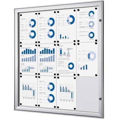 SHOWDOWN Lockable Notice Board Magnetic 96.1 (W) x 100.4 (H) cm Silver 12 x A4