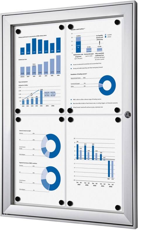 SHOWDOWN Lockable Notice Board Magnetic 52.1 (W) x 69.6 (H) cm Silver 4 x A4