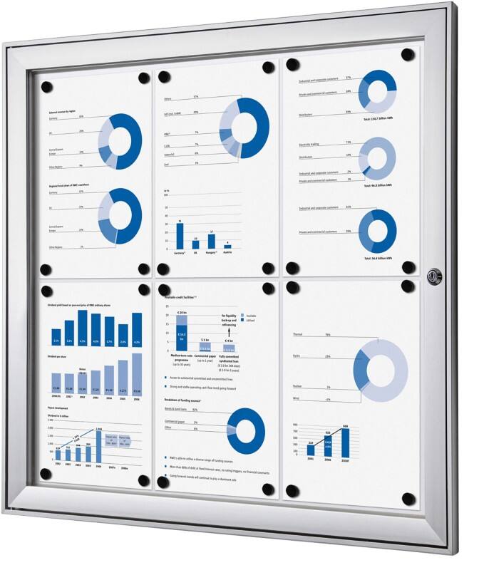 SHOWDOWN Lockable Notice Board Magnetic 74.1 (W) x 69.6 (H) cm Silver 6 x A4