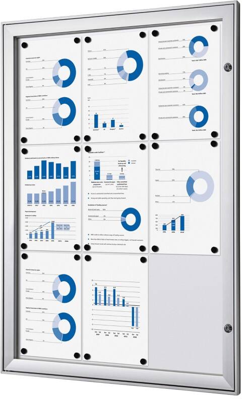 SHOWDOWN Lockable Notice Board Magnetic 74.1 (W) x 100.4 (H) cm Silver 9 x A4