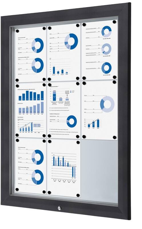 SHOWDOWN Lockable Notice Board Magnetic 80.5 (W) x 106.7 (H) cm Anthracite 9 x A4