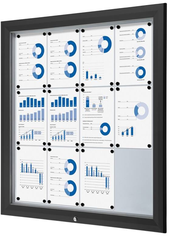 SHOWDOWN Lockable Notice Board Magnetic 102.5 (W) x 106.7 (H) cm Black 12 x A4