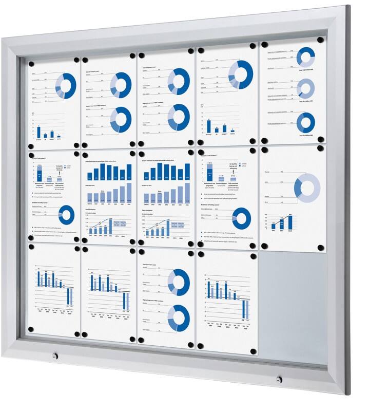 SHOWDOWN Lockable Notice Board Magnetic 124.5 (W) x 106.7 (H) cm Silver 15 x A4