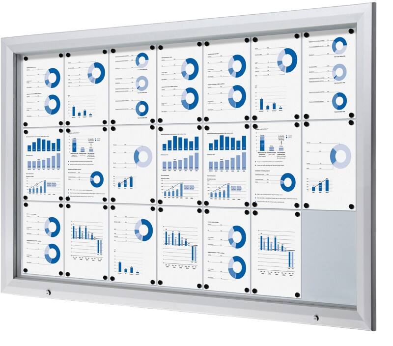 SHOWDOWN Lockable Notice Board Magnetic Lockable 168.5 (W) x 106.7 (H) cm Silver