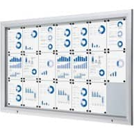 SHOWDOWN Lockable Notice Board Magnetic 168.5 (W) x 106.7 (H) cm Silver 21 x A4