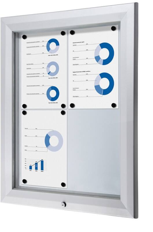 SHOWDOWN Lockable Notice Board Magnetic 58.3 (W) x 76 (H) cm Silver 4 x A4