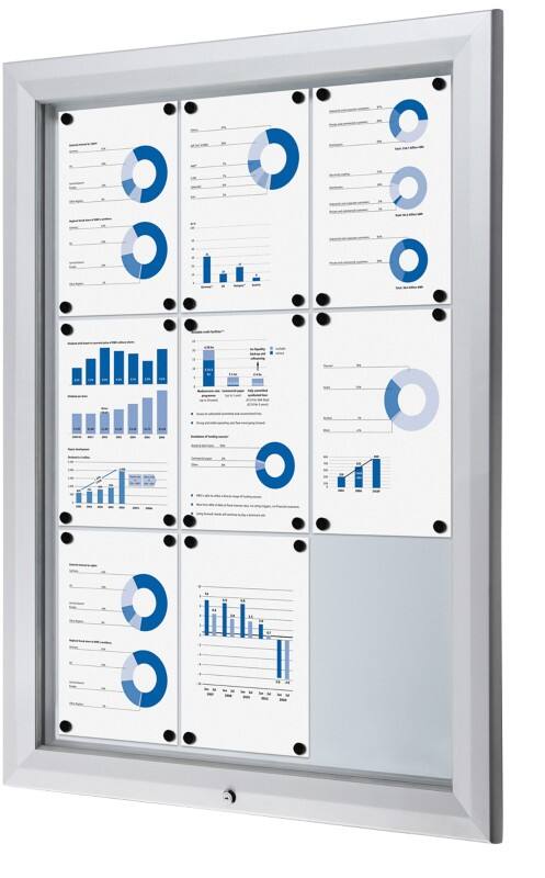 SHOWDOWN Lockable Notice Board Magnetic 80.5 (W) x 106.7 (H) cm Silver 9 x A4