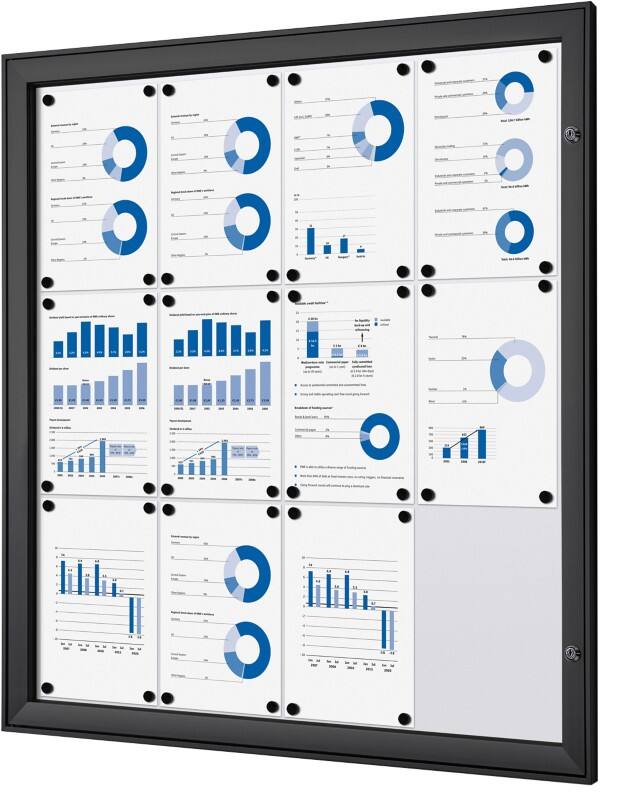 SHOWDOWN Lockable Notice Board Magnetic 96.1 (W) x 100.4 (H) cm Black 12 x A4