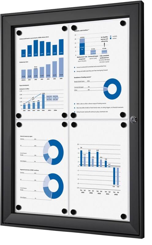 SHOWDOWN Lockable Notice Board Magnetic 52.1 (W) x 69.6 (H) cm Black 4 x A4