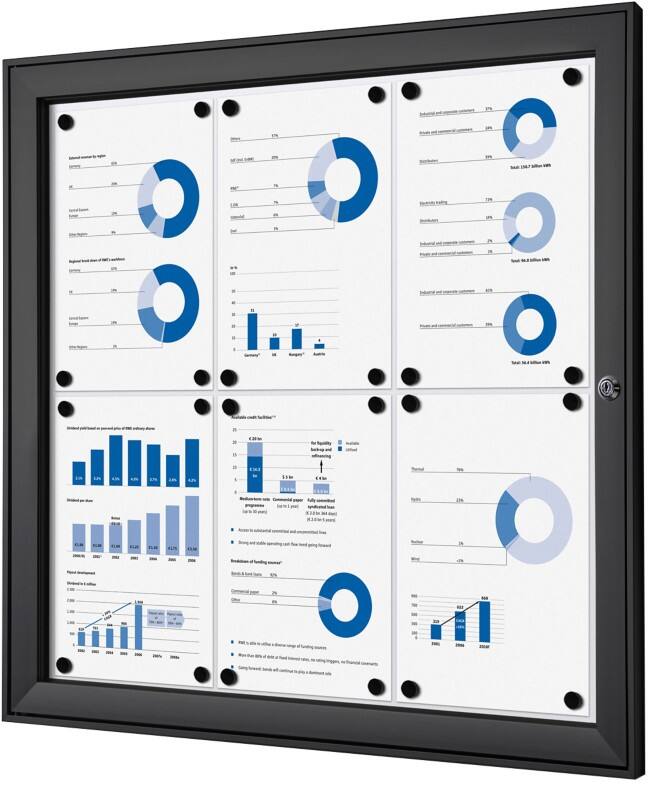 SHOWDOWN Lockable Notice Board Magnetic 74.1 (W) x 69.6 (H) cm Black 6 x A4