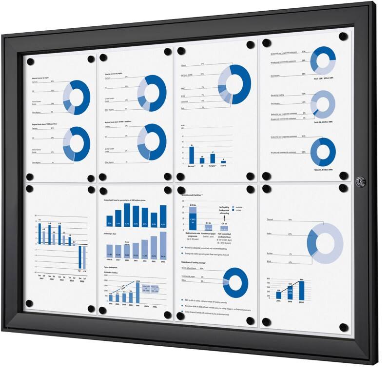 SHOWDOWN Lockable Notice Board Magnetic 96.1 (W) x 69.6 (H) cm Black 8 x A4