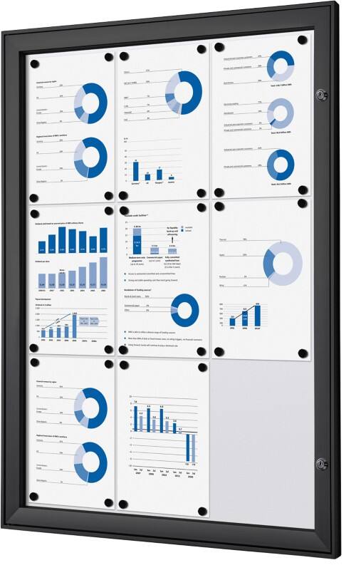 SHOWDOWN Lockable Notice Board Magnetic 74.1 (W) x 100.4 (H) cm Black 9 x A4
