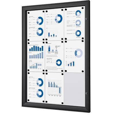 SHOWDOWN Lockable Notice Board Magnetic 74.1 (W) x 100.4 (H) cm Black 9 x A4