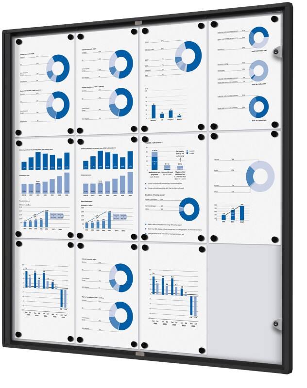 SHOWDOWN Lockable Notice Board Magnetic 93.1 (W) x 96.3 (H) cm Black 12 x A4