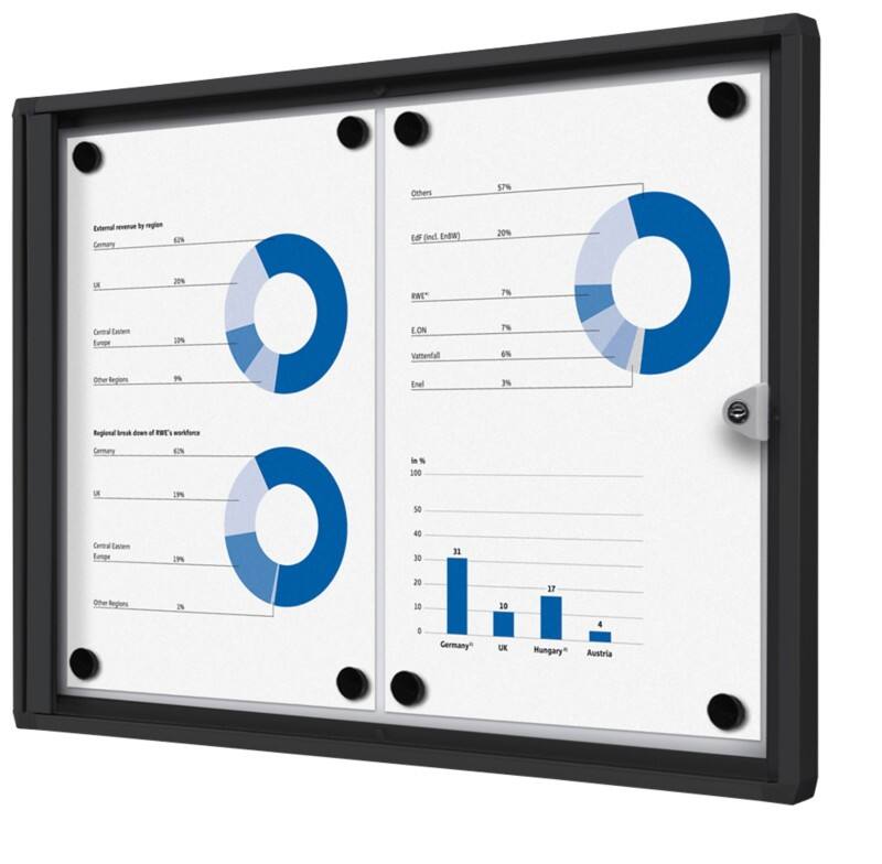 SHOWDOWN Lockable Notice Board Magnetic 49.1 (W) x 35 (H) cm Black 2 x A4