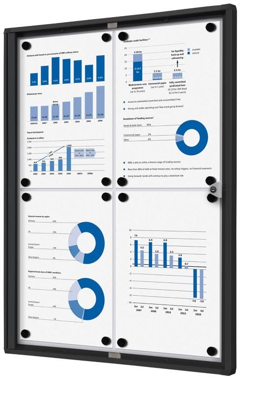 SHOWDOWN Lockable Notice Board Magnetic 49.1 (W) x 65.5 (H) cm Black 4 x A4