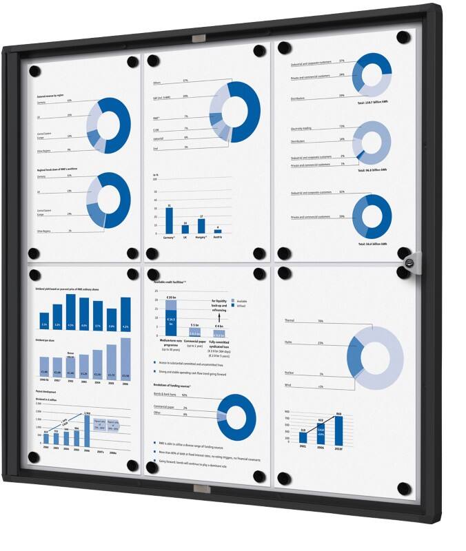 SHOWDOWN Lockable Notice Board Magnetic 71.1 (W) x 65.5 (H) cm Black 6 x A4