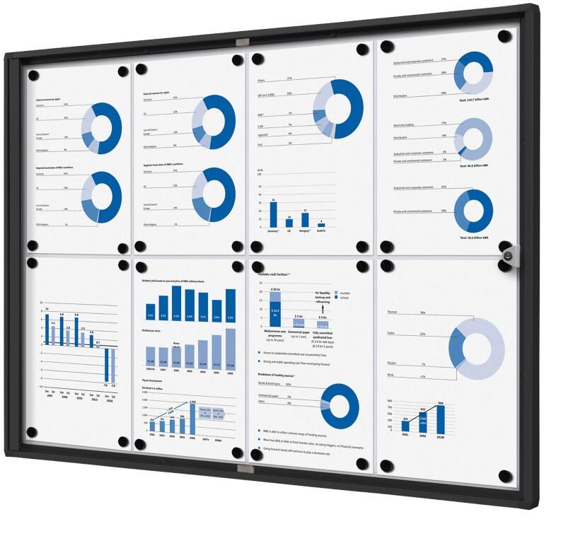 SHOWDOWN Lockable Notice Board Magnetic 93.1 (W) x 65.5 (H) cm Black 8 x A4