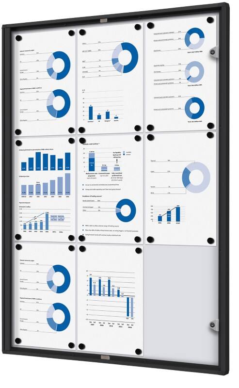 SHOWDOWN Lockable Notice Board Magnetic 71.1 (W) x 96.3 (H) cm Black 9 x A4