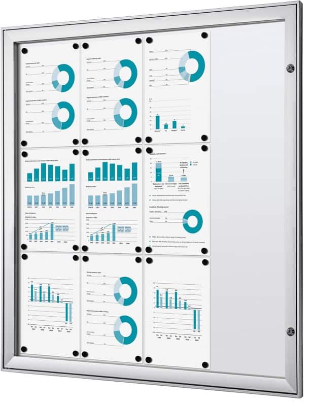 SHOWDOWN Lockable Notice Board Magnetic 96.9 (W) x 100.4 (H) cm Silver 12 x A4