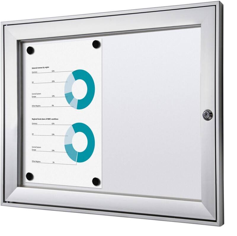 SHOWDOWN Lockable Notice Board Magnetic 52.1 (W) x 38.8 (H) cm Silver 2 x A4