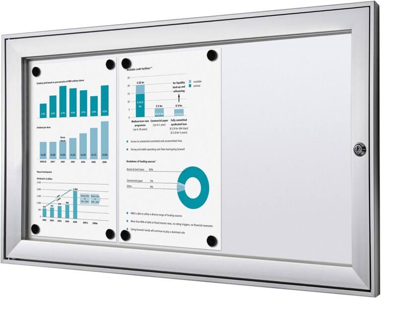 SHOWDOWN Lockable Notice Board Magnetic 74.1 (W) x 38.8 (H) cm Silver 3 x A4