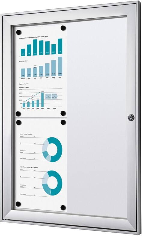 SHOWDOWN Lockable Notice Board Magnetic 52.1 (W) x 69.6 (H) cm Silver 4 x A4