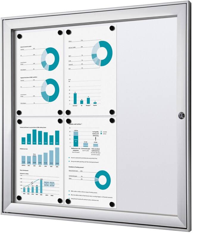 SHOWDOWN Lockable Notice Board Magnetic 74.1 (W) x 69.6 (H) cm Silver 6 x A4