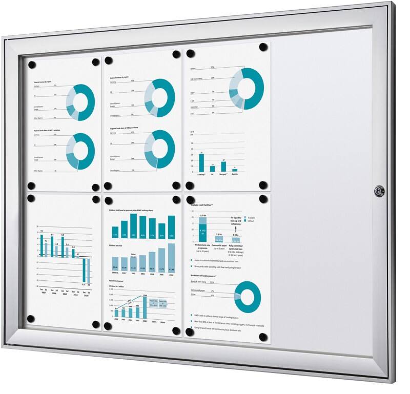 SHOWDOWN Lockable Notice Board Magnetic 96.1 (W) x 69.6 (H) cm Silver 8 x A4