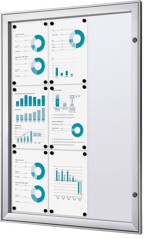 SHOWDOWN Lockable Notice Board Magnetic 74.1 (W) x 100.4 (H) cm Silver 9 x A4