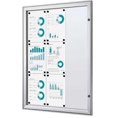 SHOWDOWN Lockable Notice Board Magnetic 74.1 (W) x 100.4 (H) cm Silver 9 x A4