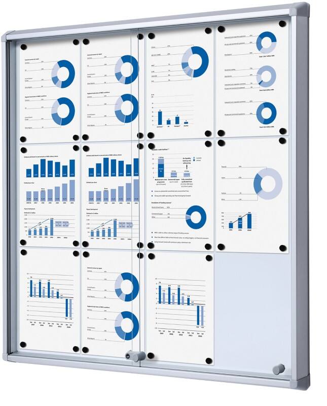 SHOWDOWN Lockable Notice Board Magnetic 94 (W) x 98.2 (H) cm Silver 12 x A4