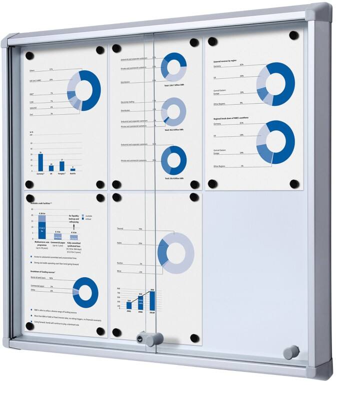 SHOWDOWN Lockable Notice Board Magnetic 72 (W) x 67.5 (H) cm Silver 6 x A4