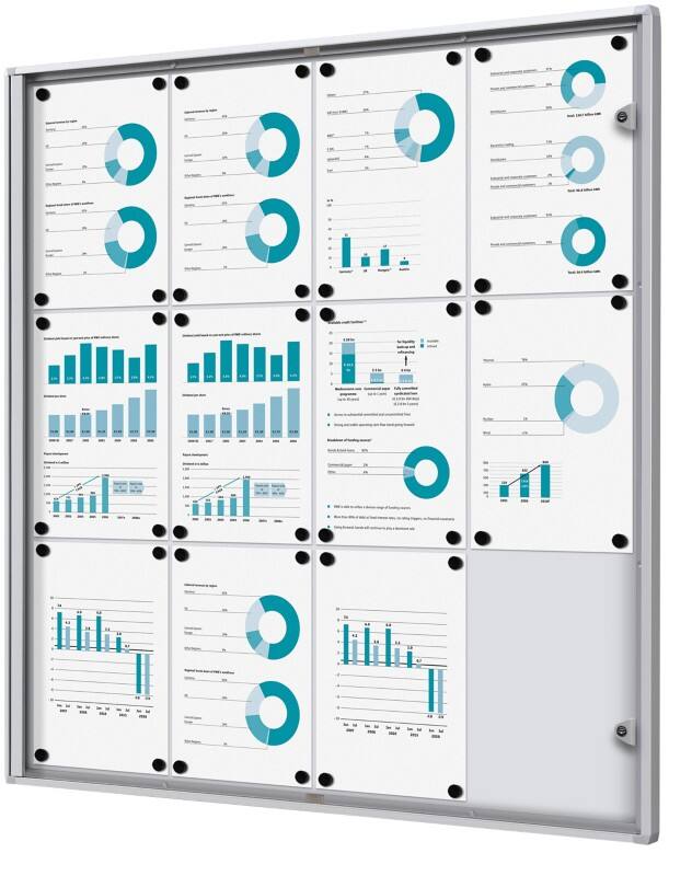 SHOWDOWN Lockable Notice Board Magnetic 93.1 (W) x 96.3 (H) cm Silver 12 x A4