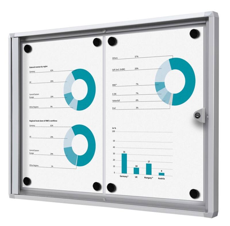 SHOWDOWN Lockable Notice Board Magnetic 49.1 (W) x 35 (H) cm Silver 2 x A4